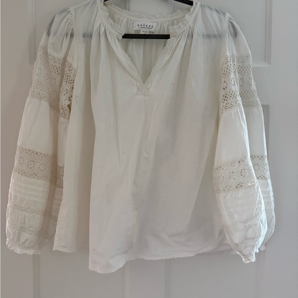 Velvet by Graham & Spencer White Lace Detail Blouse